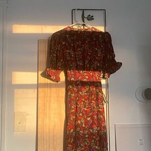 Simple Retro, Red Floral Dress, Size Small